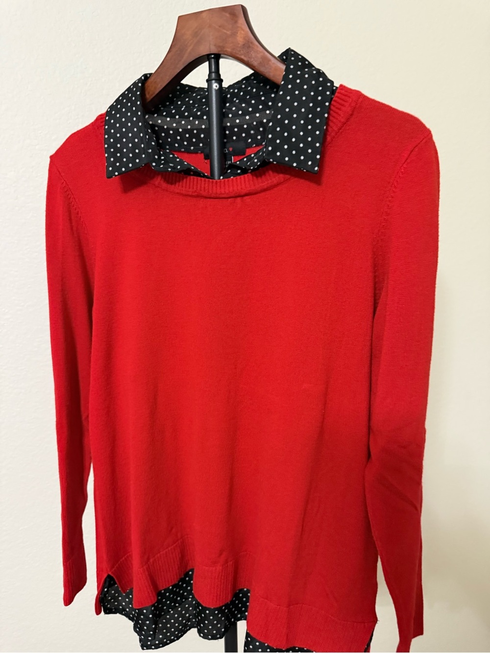 Red Women's Crewneck Sweater - Classic Layered Look